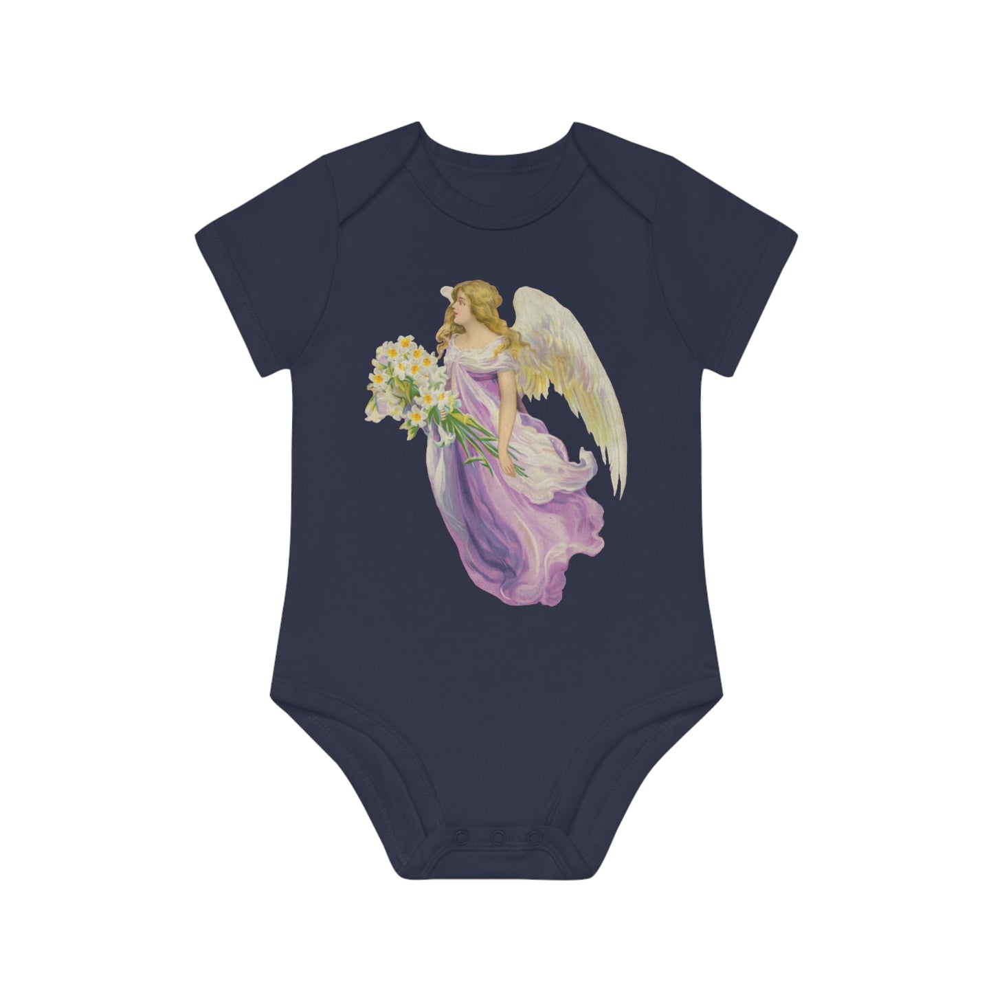 Victorian Organics baby bodysuit cotton short sleeve angel in purple