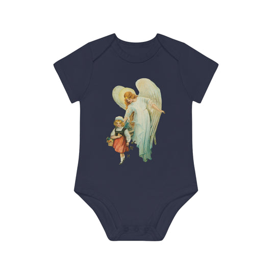 Victorian Organics baby bodysuit cotton short sleeve guardian angel