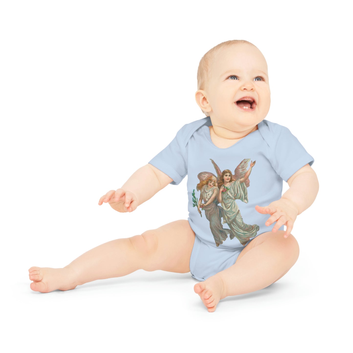 Victorian Organics baby bodysuit cotton short sleeve heavenly angel art