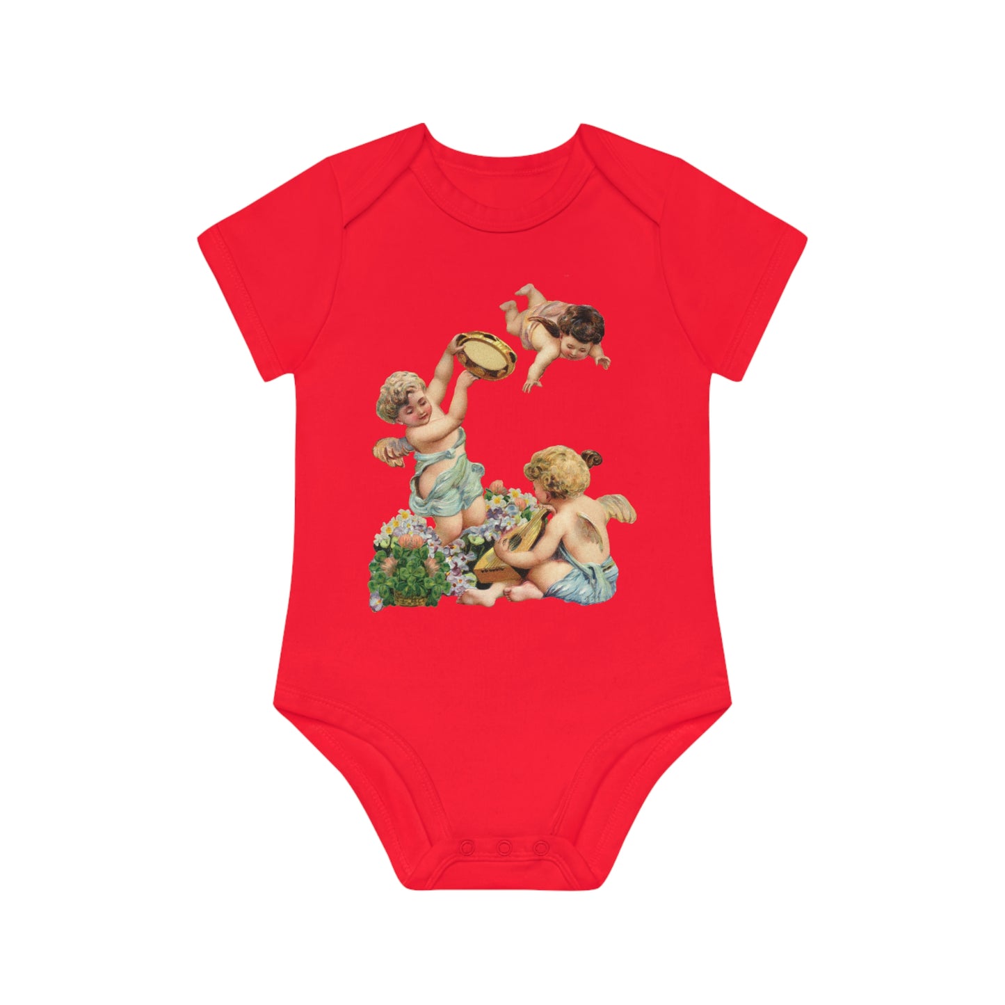 Victorian Organics baby bodysuit cotton short sleeve cherub musicians