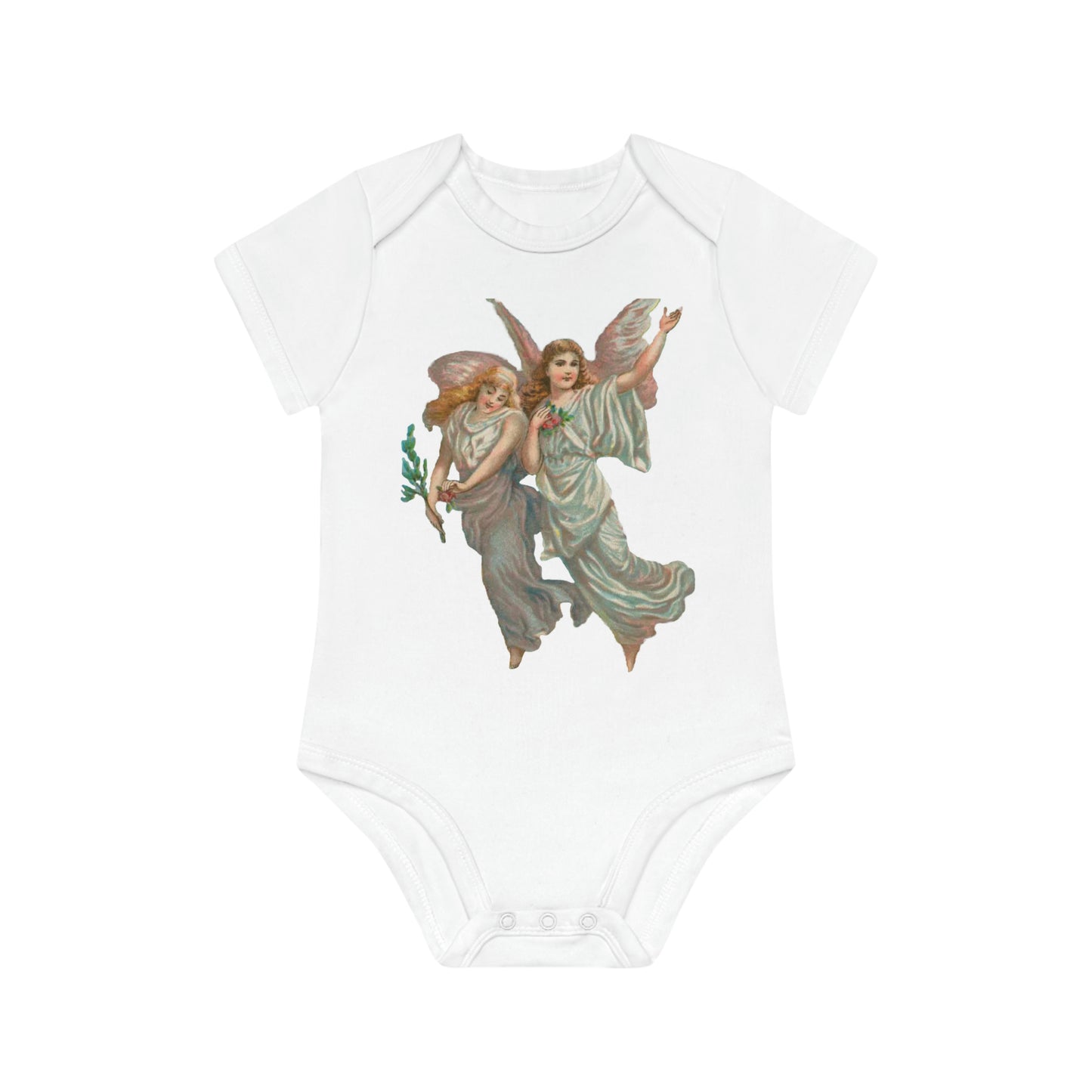 Victorian Organics baby bodysuit cotton short sleeve heavenly angel art