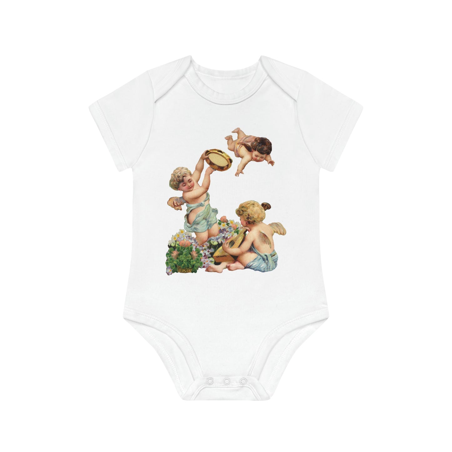 Victorian Organics baby bodysuit cotton short sleeve cherub musicians