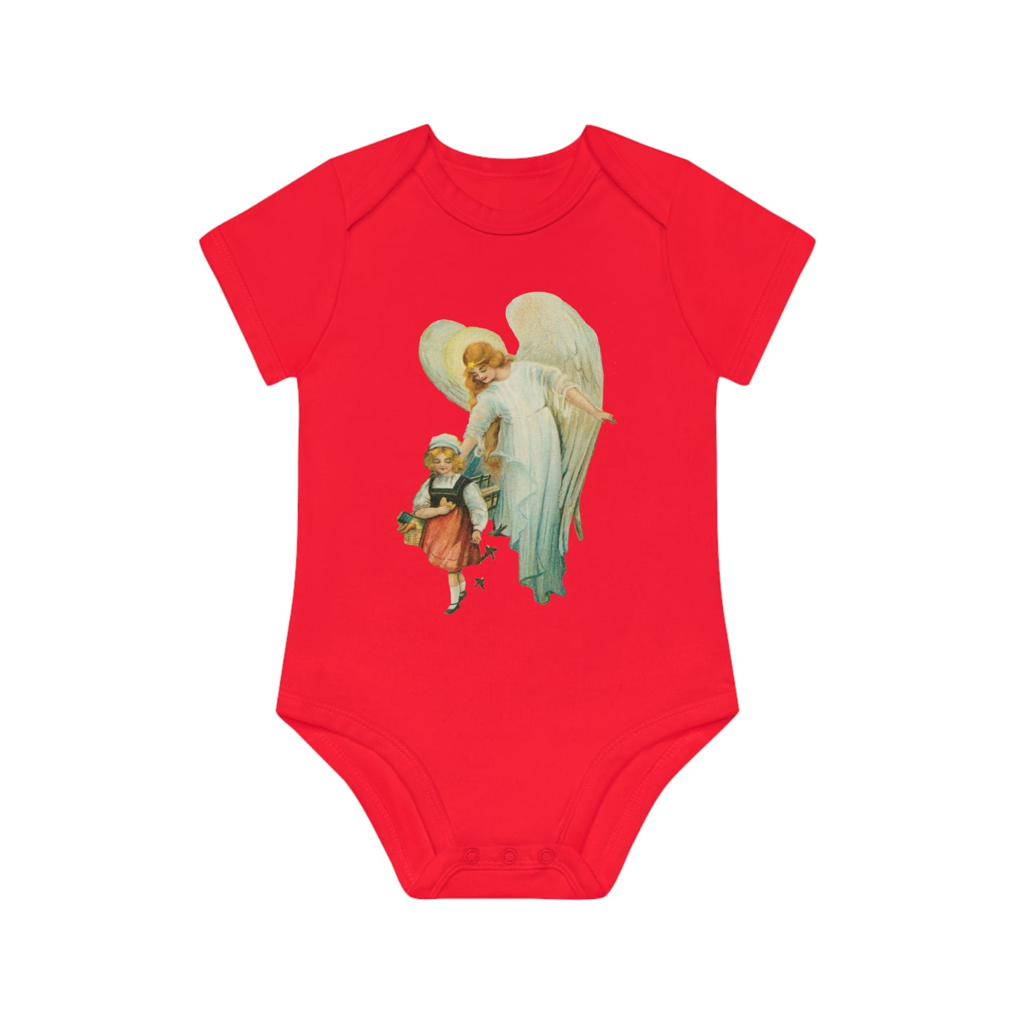 Victorian Organics baby bodysuit cotton short sleeve guardian angel