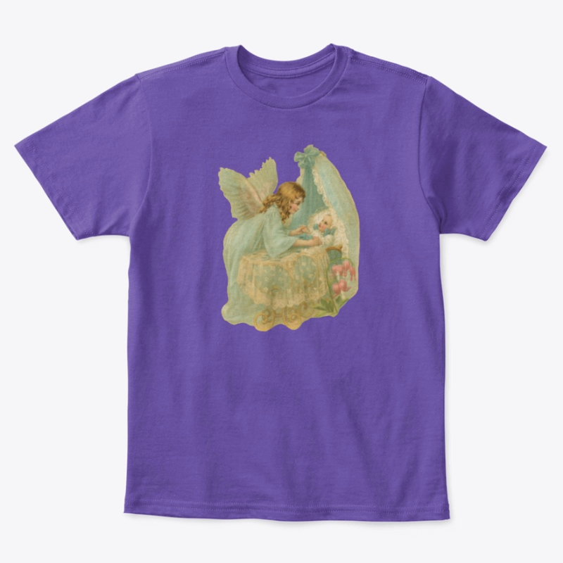 Kids Cotton Tee Classic T-Shirt Angel over Bassinet Purple Front