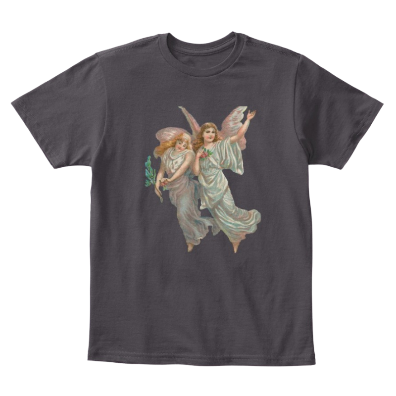 Mythic Art Clothing Kids Cotton Tee Classic T-Shirt with Heavenly Angel Art Print Heathered Charcoal Front