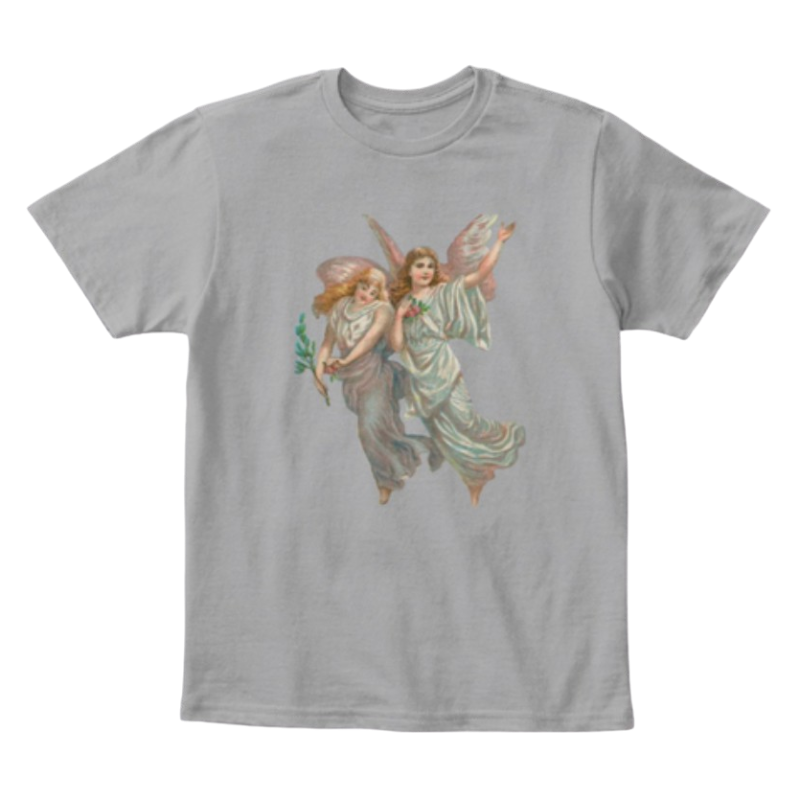 Mythic Art Clothing Kids Cotton Tee Classic T-Shirt with Heavenly Angel Art Print Light Heather Grey Front