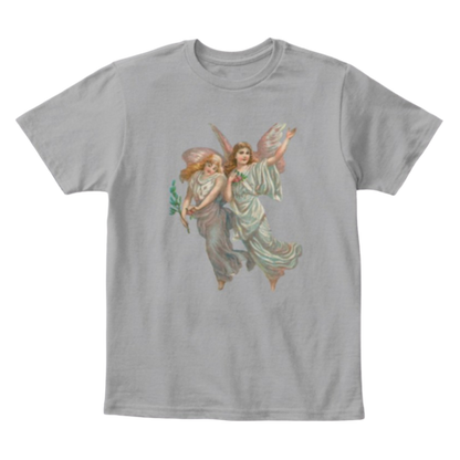 Mythic Art Clothing Kids Cotton Tee Classic T-Shirt with Heavenly Angel Art Print Light Heather Grey Front