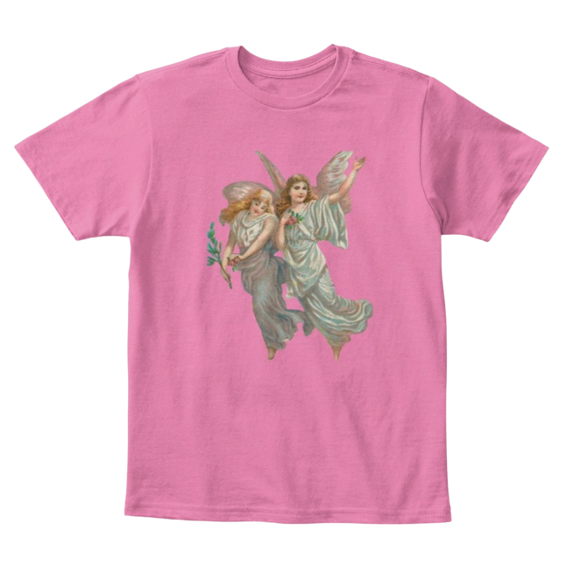 Mythic Art Clothing Kids Cotton Tee Classic T-Shirt with Heavenly Angel Art Print True Pink Front