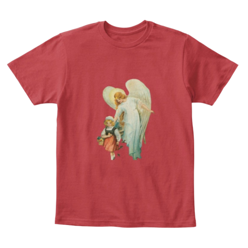 Mythic Art Clothing Kids Cotton Tee Classic T Shirt Guardian Angel with Girl Deep Classic Red