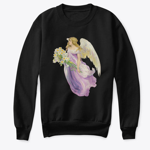 Kids Crewneck Sweatshirt with Angel in Purple with Lilies