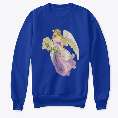 Kids Crewneck Sweatshirt with Angel in Purple with Lilies