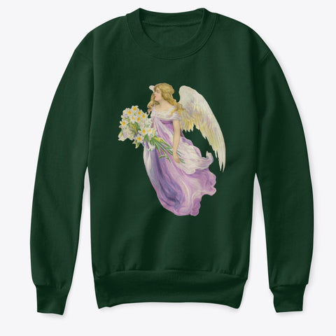 Kids Crewneck Sweatshirt with Angel in Purple with Lilies