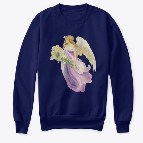 Kids Crewneck Sweatshirt with Angel in Purple with Lilies
