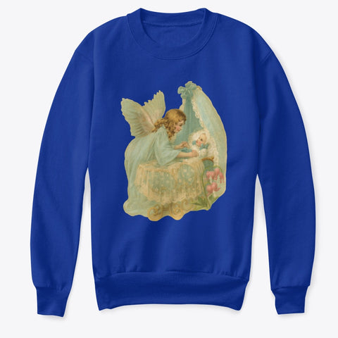 Kids Crewneck Sweatshirt with Angel over Baby in Bassinet
