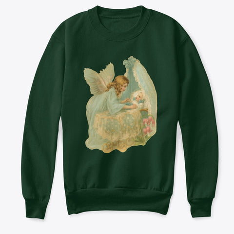 Kids Crewneck Sweatshirt with Angel over Baby in Bassinet