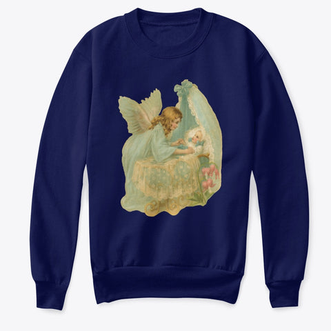 Kids Crewneck Sweatshirt with Angel over Baby in Bassinet