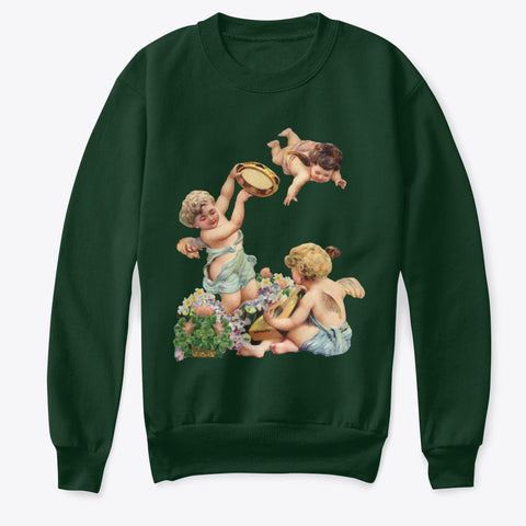 Kids Crewneck Sweatshirt with Cherubs Playing Music