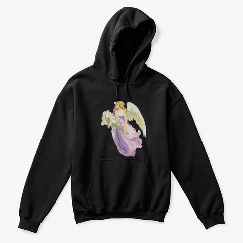 Kids Hoodie Sweatshirt with Angel in Purple Carrying Lilies