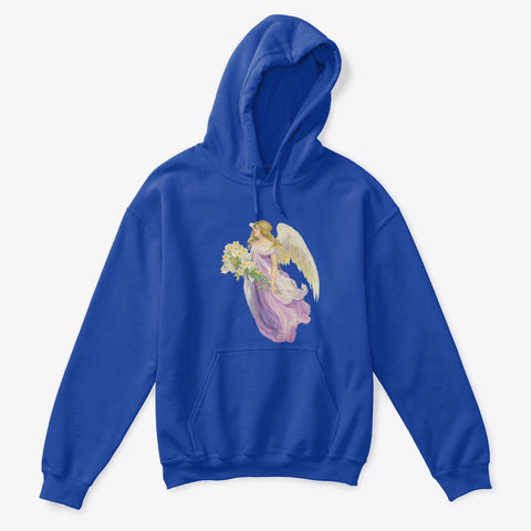 Kids Hoodie Sweatshirt with Angel in Purple Carrying Lilies