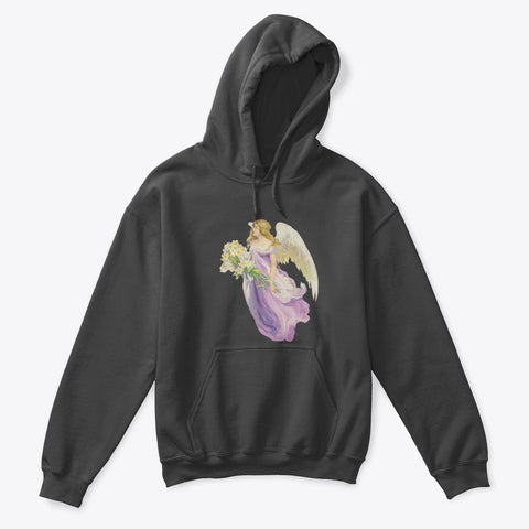 Kids Hoodie Sweatshirt with Angel in Purple Carrying Lilies