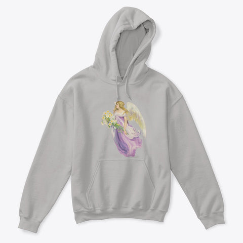 Kids Hoodie Sweatshirt with Angel in Purple Carrying Lilies