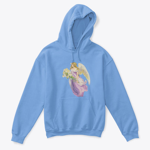 Kids Hoodie Sweatshirt with Angel in Purple Carrying Lilies