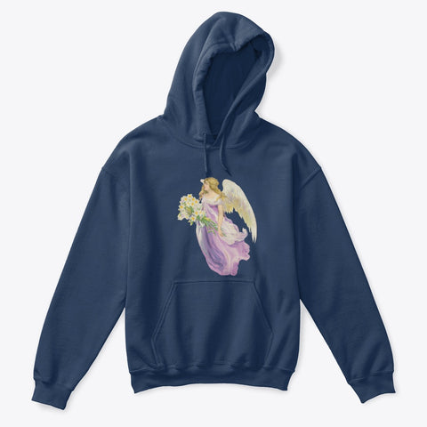 Kids Hoodie Sweatshirt with Angel in Purple Carrying Lilies