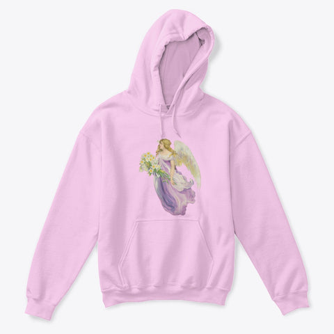 Kids Hoodie Sweatshirt with Angel in Purple Carrying Lilies