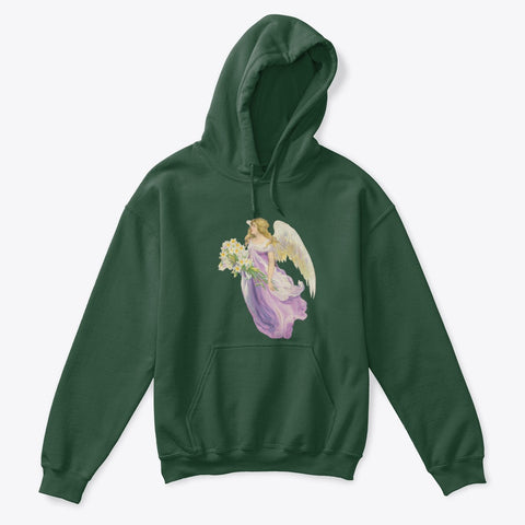 Kids Hoodie Sweatshirt with Angel in Purple Carrying Lilies