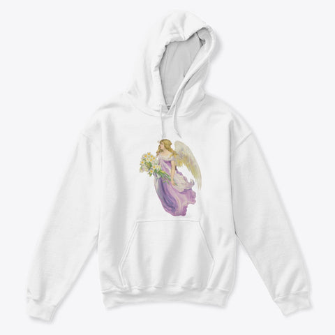 Kids Hoodie Sweatshirt with Angel in Purple Carrying Lilies
