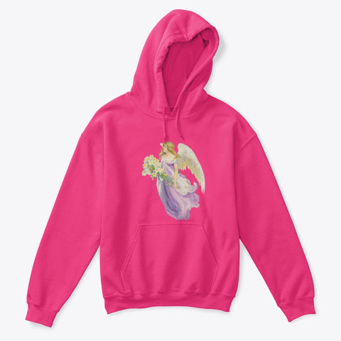 Kids Hoodie Sweatshirt with Angel in Purple Carrying Lilies