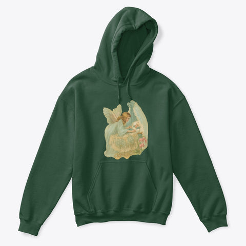 Kids Hoodie Sweatshirt with Angel Watching Over Baby in Bassinet
