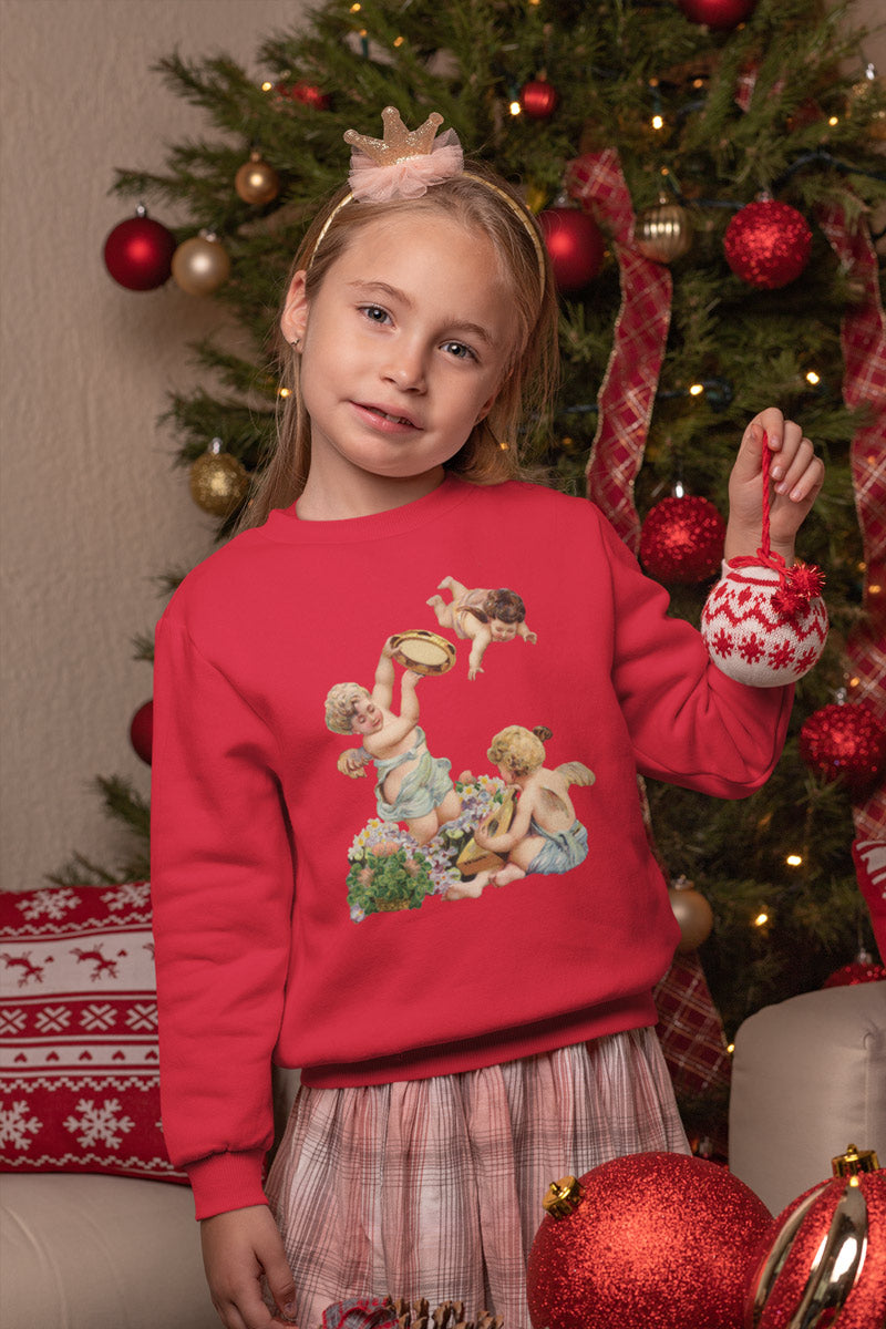 Kids Crewneck Sweatshirt with Cherubs Playing Music