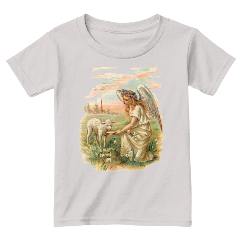 Mythic Art Clothing Toddler Classic Cotton Tee Angel Feeding a Lamb Print Sport Grey Front