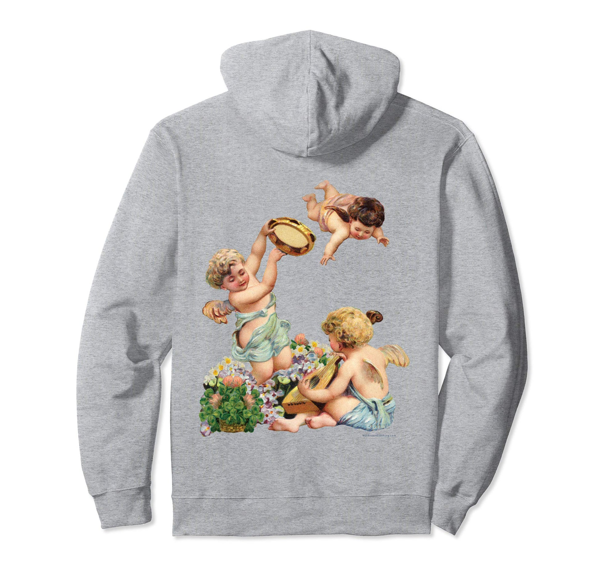 Unisex Pullover Hoodie Sweatshirt with Cherubs Playing Music Heather Grey
