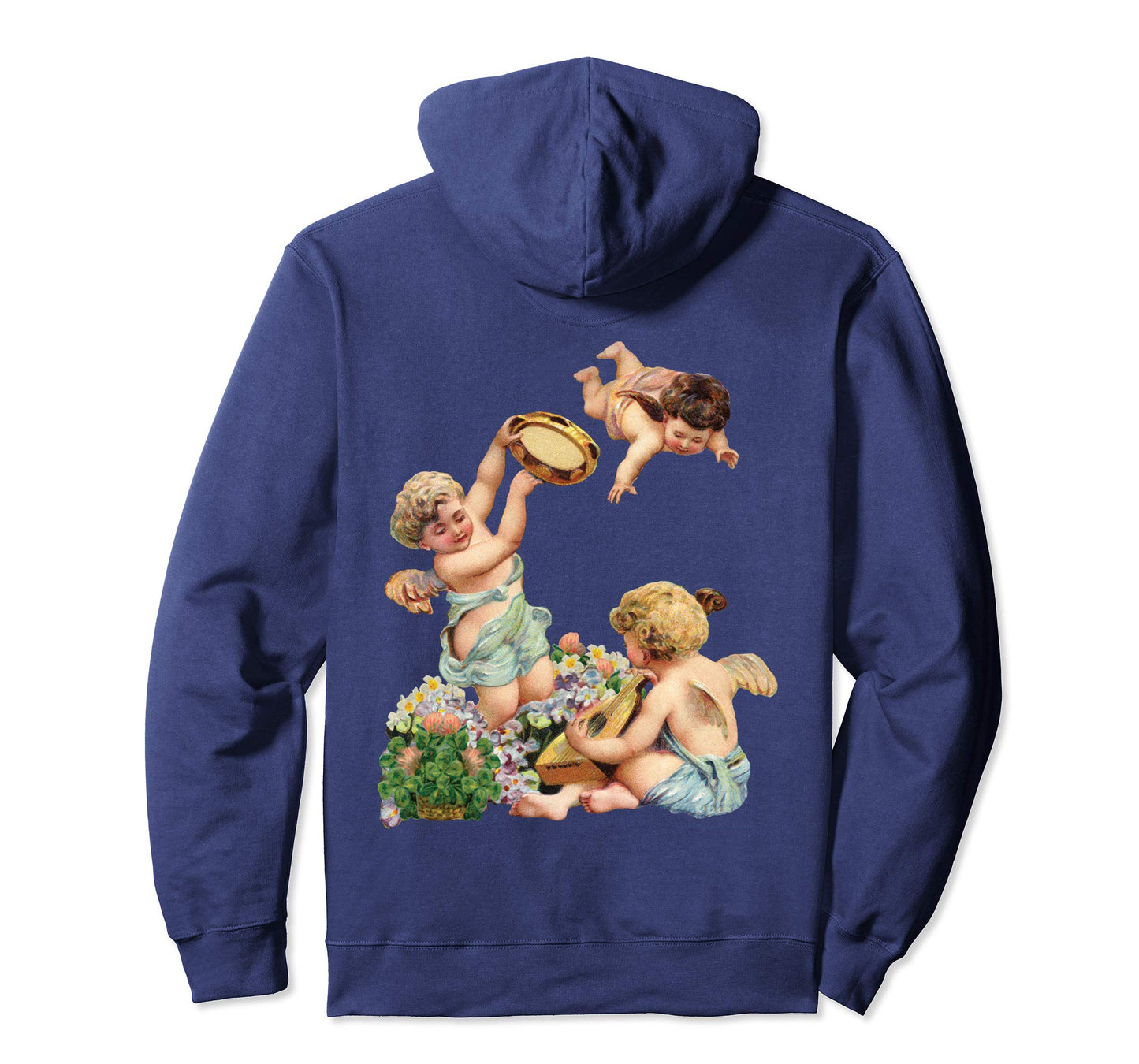 Unisex Pullover Hoodie Sweatshirt with Cherubs Playing Music Navy