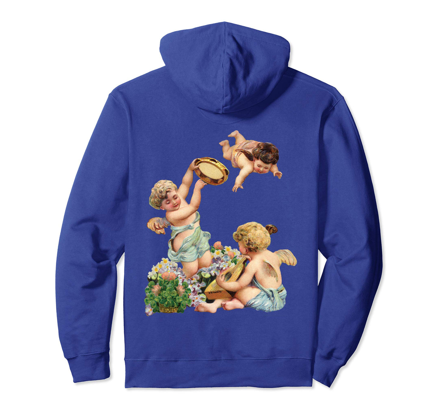 Unisex Pullover Hoodie Sweatshirt with Cherubs Playing Music Royal Blue