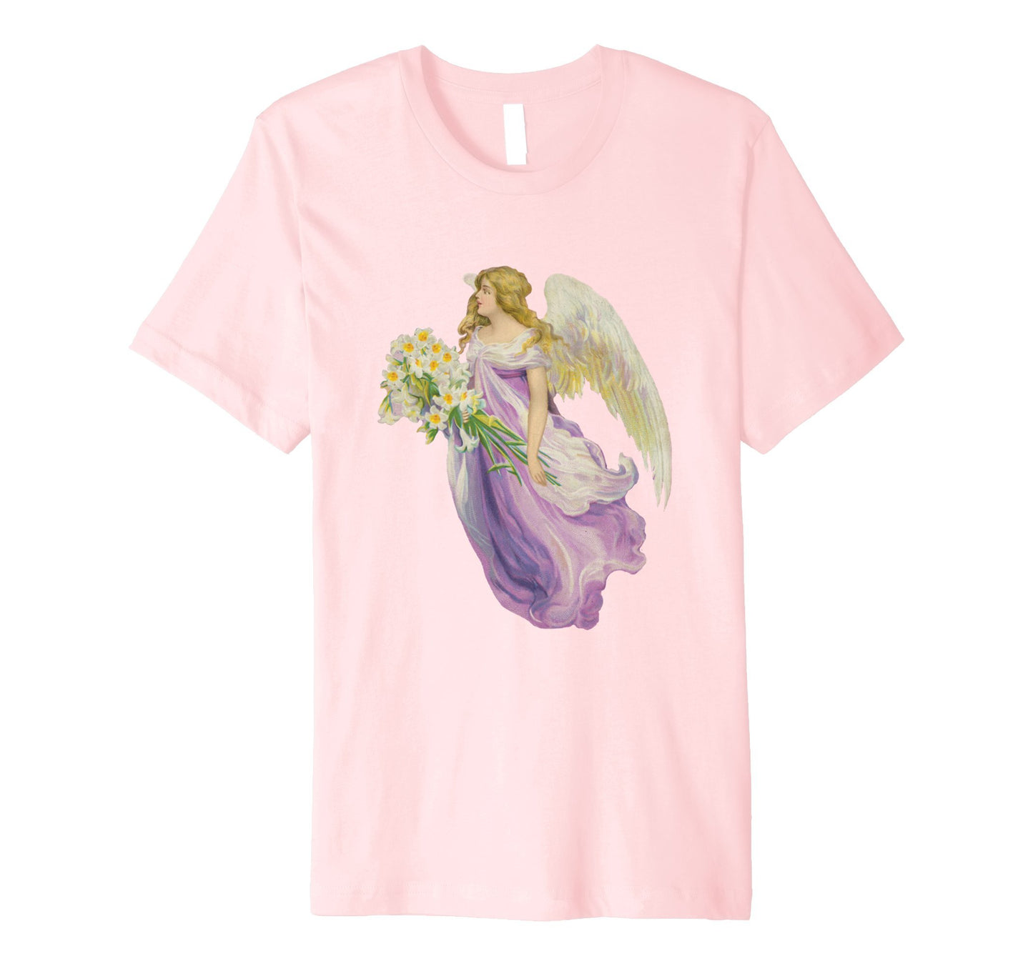 Unisex Cotton Tee Premium T-shirt Angel in Purple with Lilies Art
