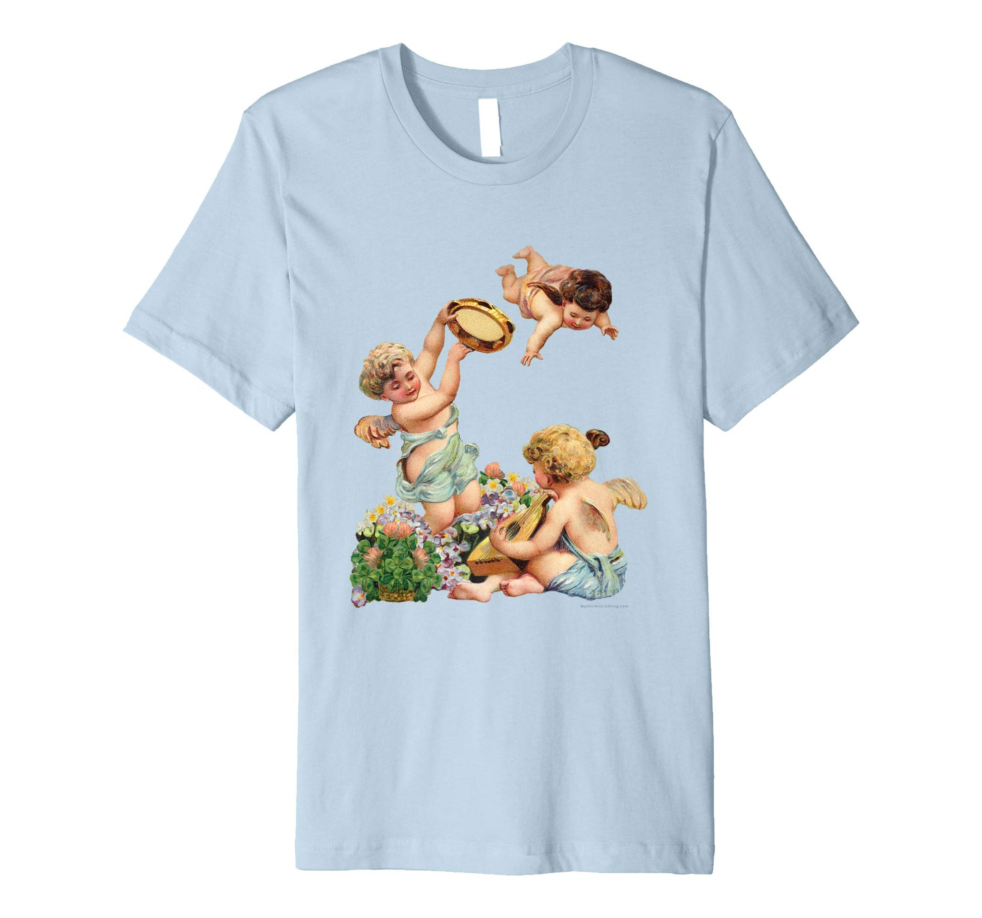 Unisex Cotton Tee Premium T-shirt Cherubs Playing Music Baby Blue