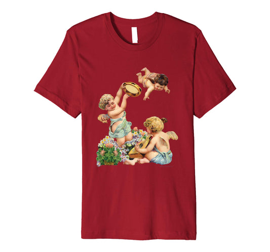 Unisex Cotton Tee Premium T-shirt Cherubs Playing Music Cranberry