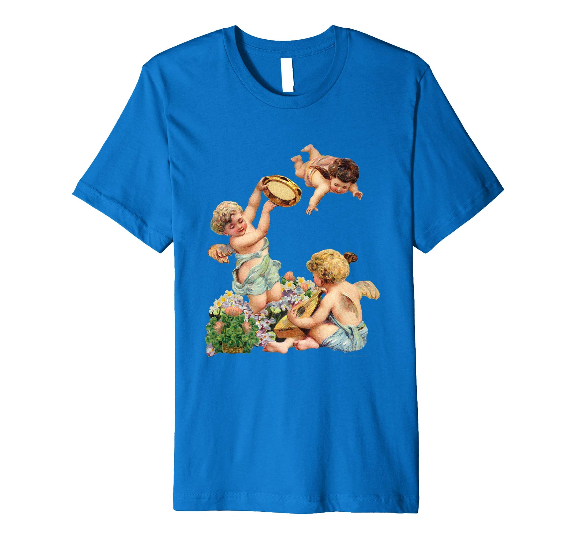 Unisex Cotton Tee Premium T-shirt Cherubs Playing Music Royal Blue