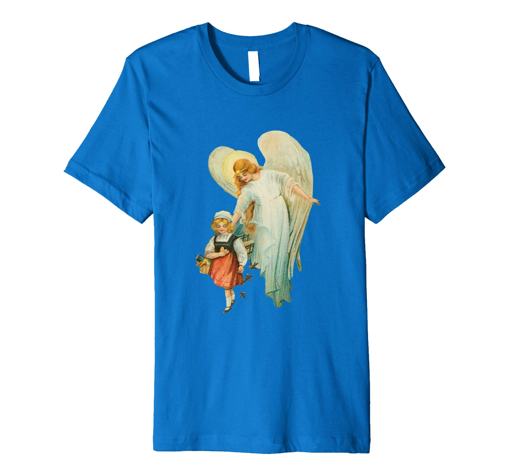 Unisex Cotton Tee Premium T-shirt Guardian Angel with Girl Royal Blue