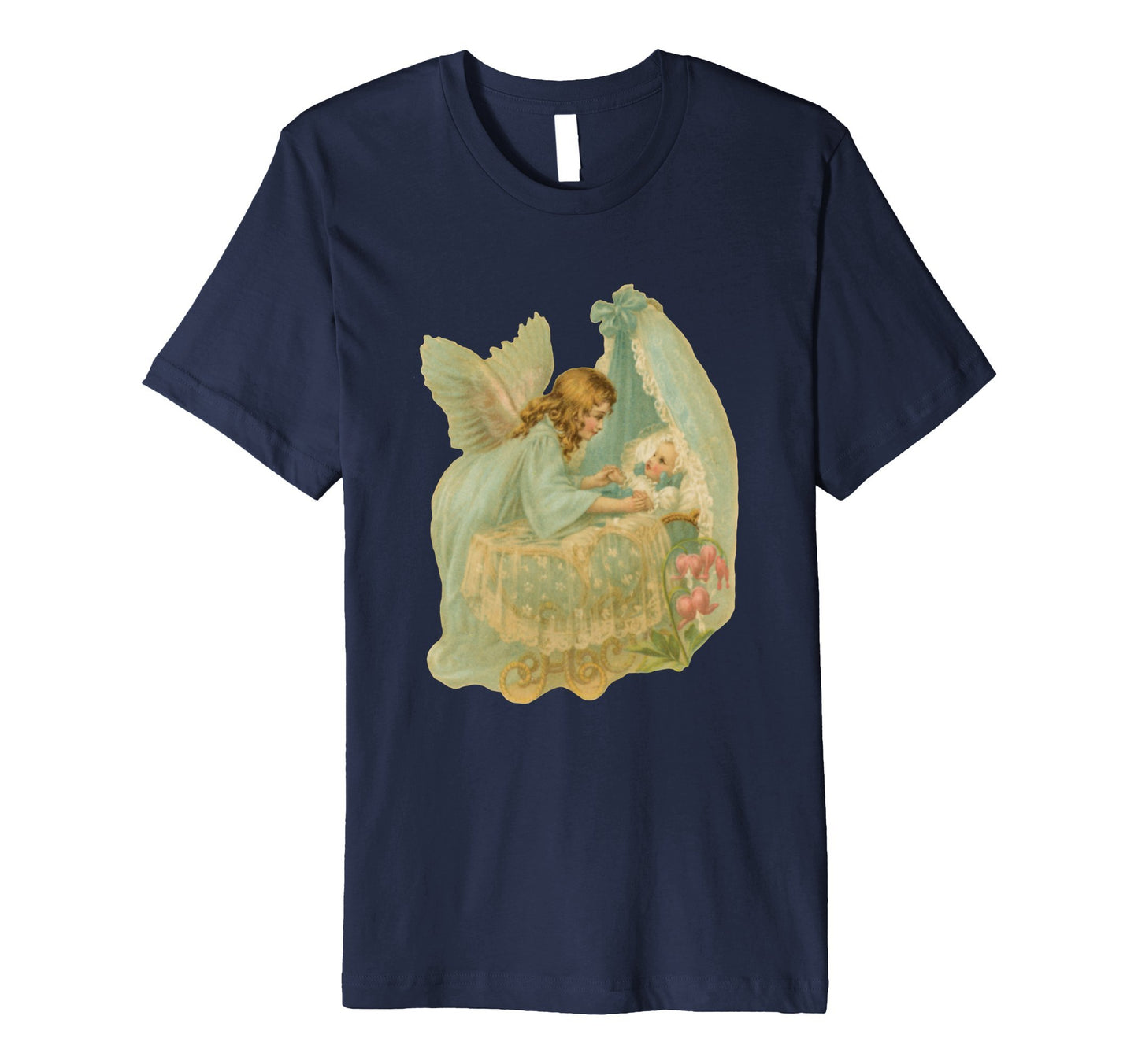Unisex Cotton Tee Premium T-shirt Angel over Bassinet Navy