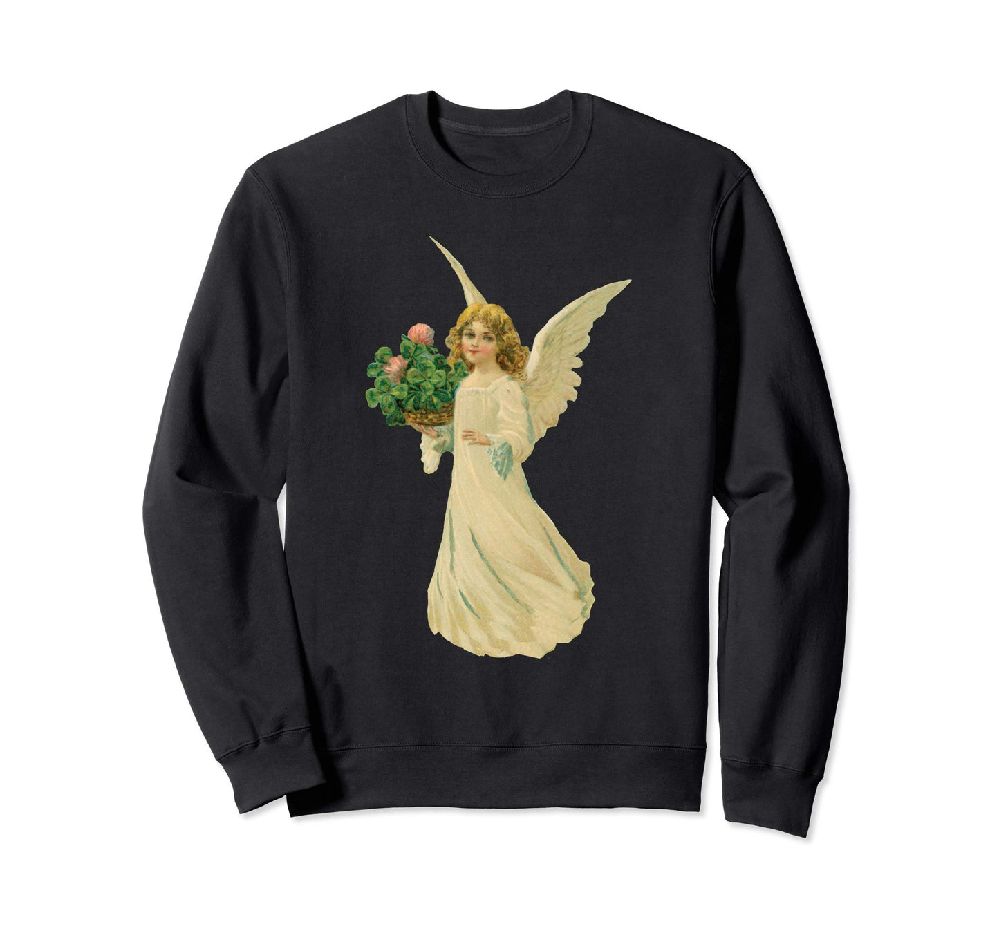 Unisex Crewneck Sweatshirt Angel with Clover Black