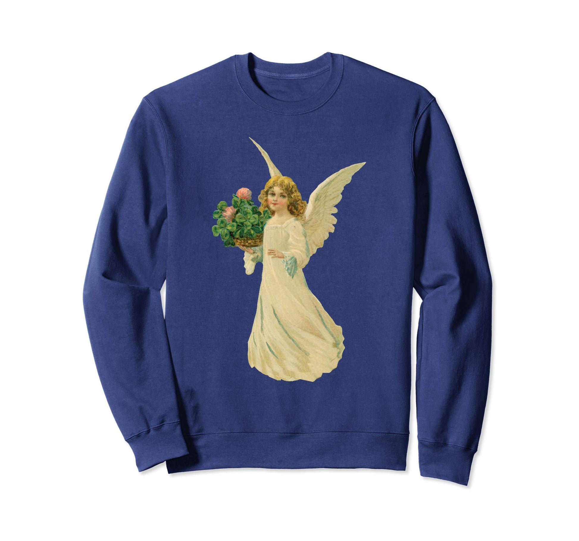 Unisex Crewneck Sweatshirt Angel with Clover Navy