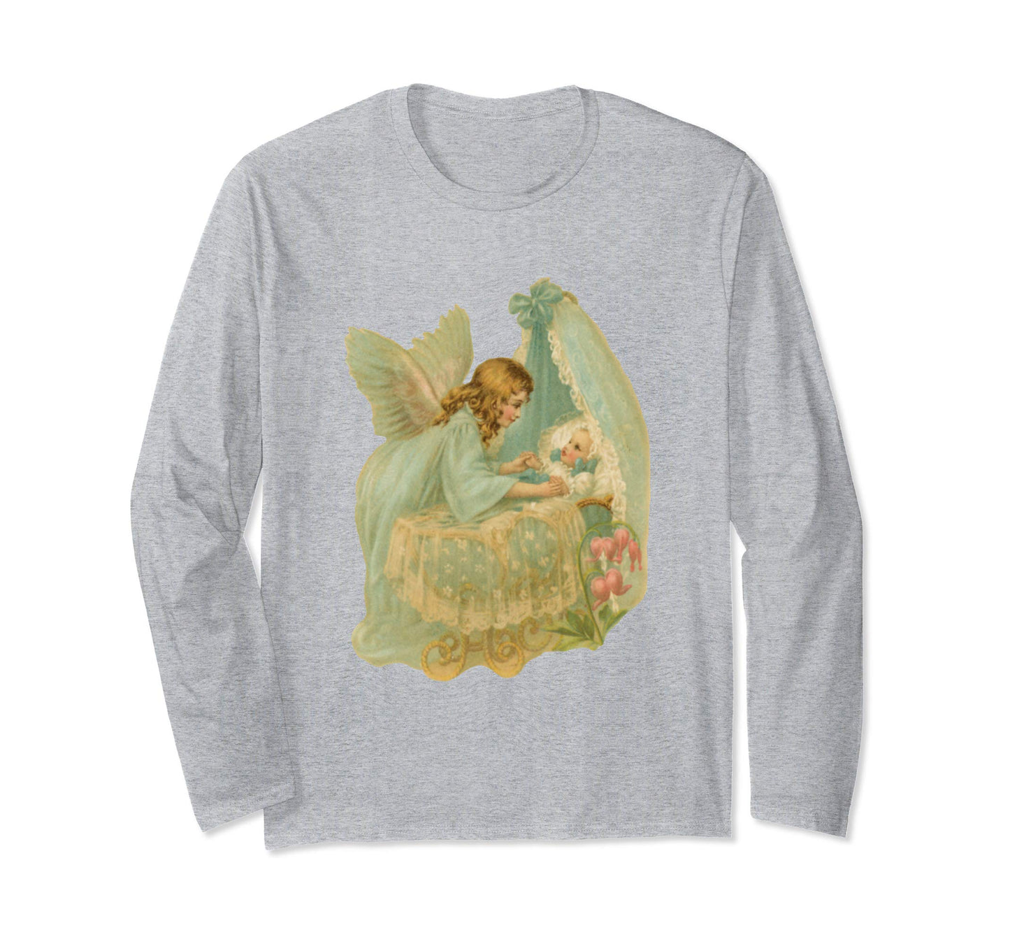 Unisex Long Sleeve T-Shirt Angel over Bassinet Heather Grey