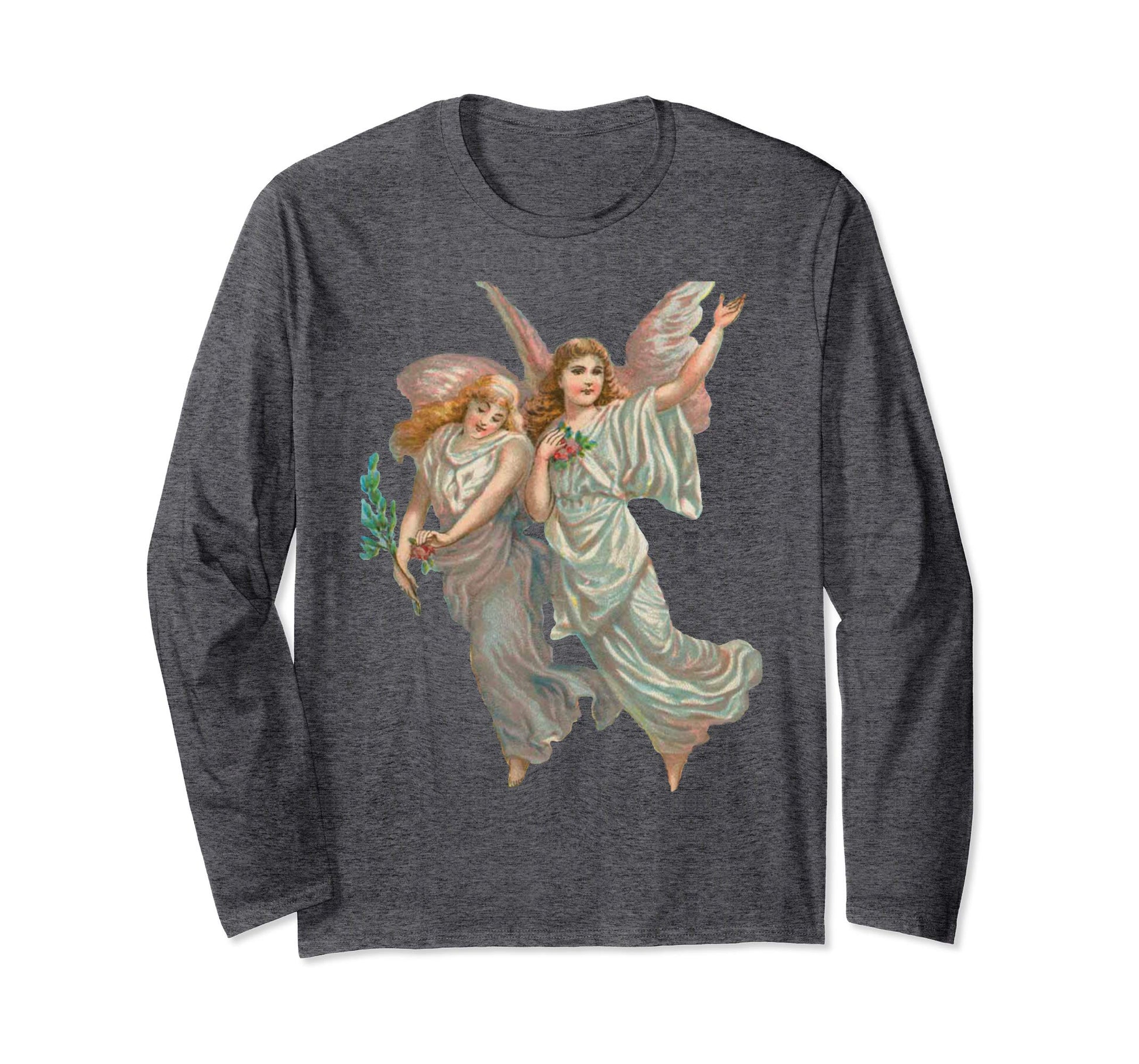 Unisex Long Sleeve T-Shirt Heavenly Angel Art in Dark Grey