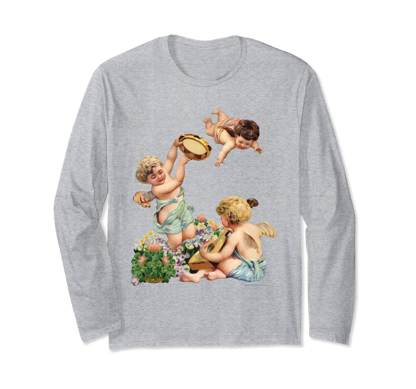 Unisex Long Sleeve T-Shirt Cherubs Playing Music Heather Grey