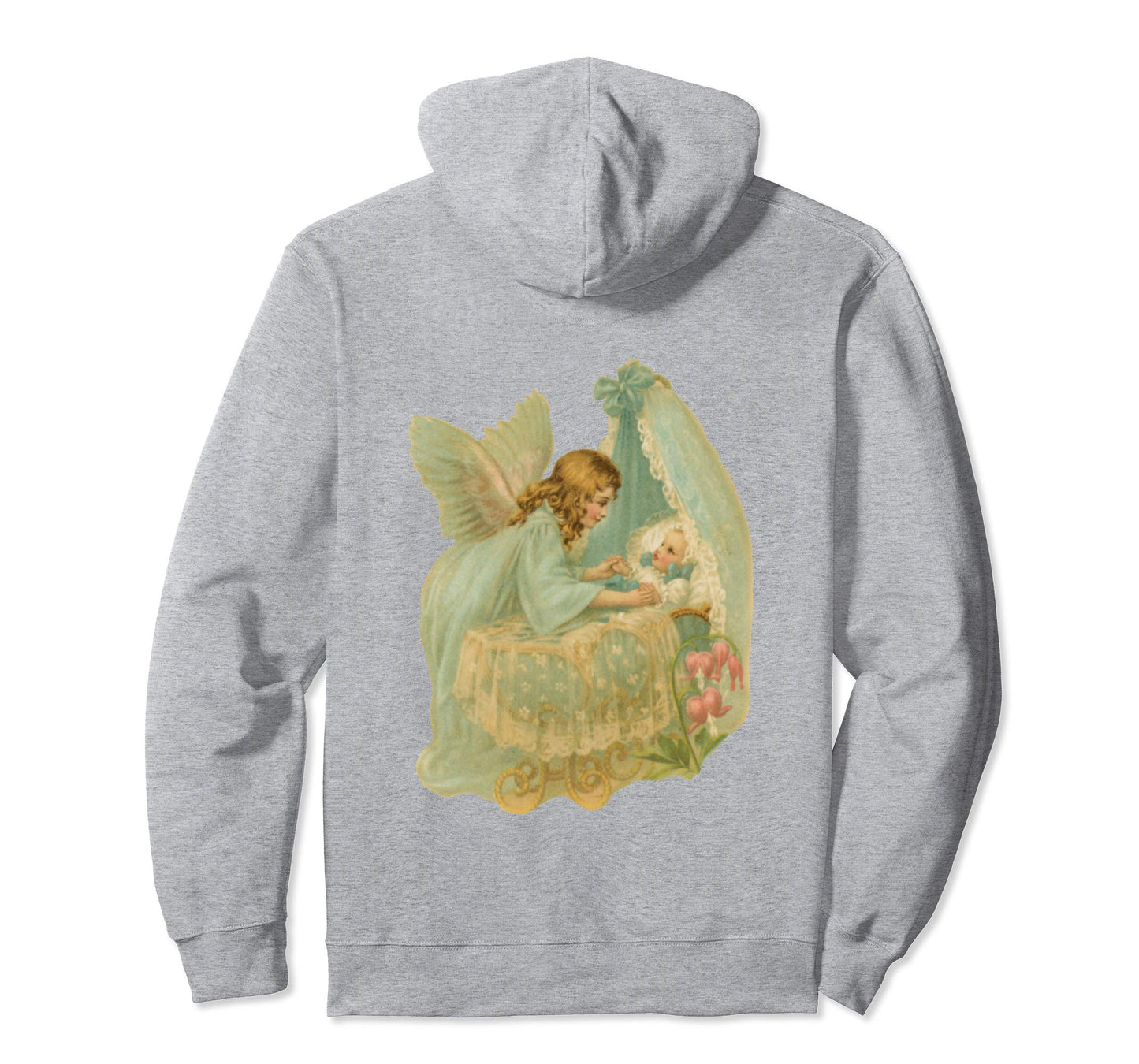 Pullover Hoodie Sweatshirt with Angel over Bassinet Heather Grey