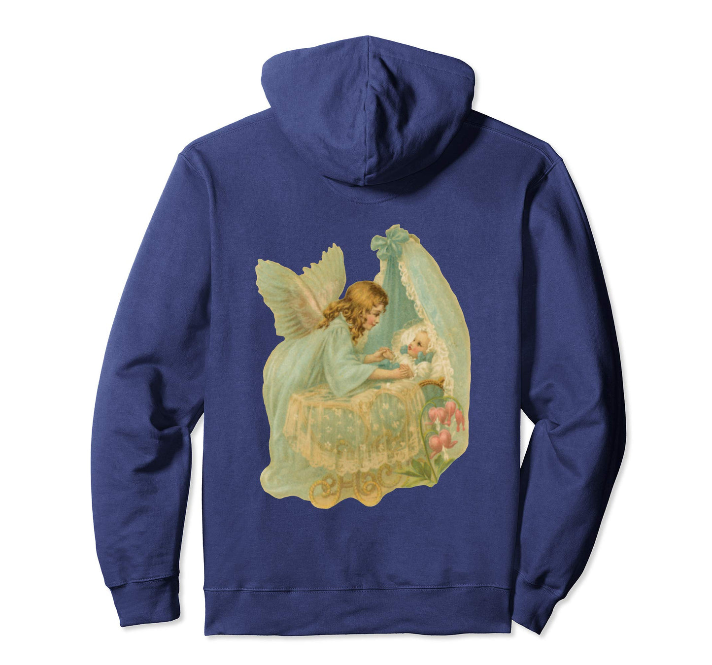 Pullover Hoodie Sweatshirt with Angel over Bassinet Navy